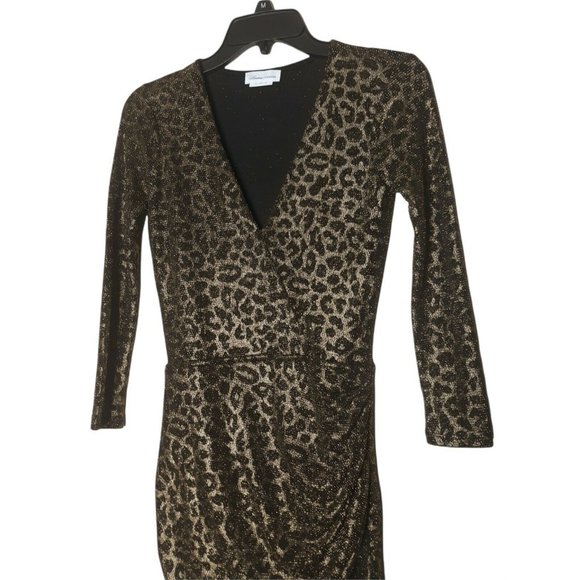 Lovers + Friends Black Gold Burmese Long Sleeve Dress in Lioness XS Ruched Side - Picture 5 of 11